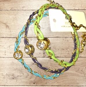 BRACELET SET Of 3 Braided Cord & Chain Teal, Green, Plum Adjustable